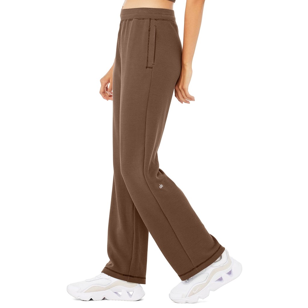Pantalones Alo Yoga Micro Waffle High-Cintura Pleasant Anchos Leg Mujer Marrom | LRMS40835