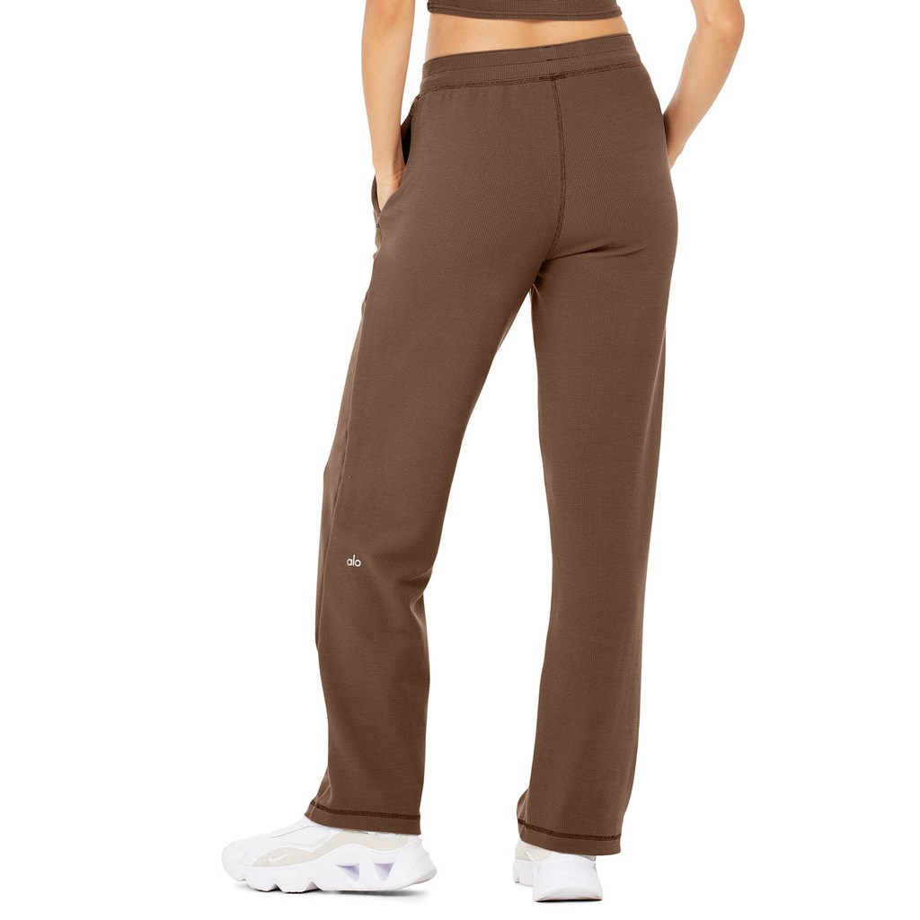 Pantalones Alo Yoga Micro Waffle High-Cintura Pleasant Anchos Leg Mujer Marrom | LRMS40835