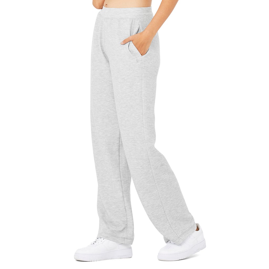 Pantalones Alo Yoga Micro Waffle High-Cintura Pleasant Anchos Leg Mujer Grises | NPBV86071