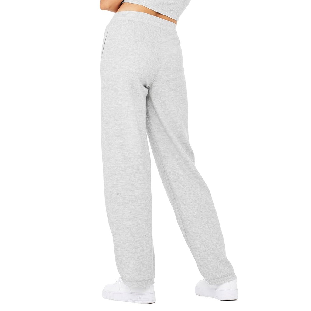 Pantalones Alo Yoga Micro Waffle High-Cintura Pleasant Anchos Leg Mujer Grises | NPBV86071