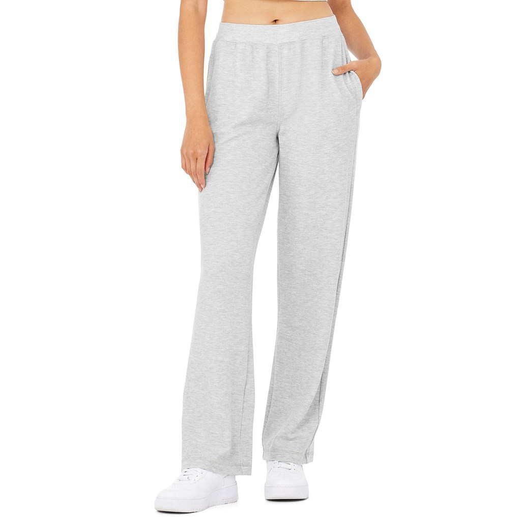 Pantalones Alo Yoga Micro Waffle High-Cintura Pleasant Anchos Leg Mujer Grises | NPBV86071