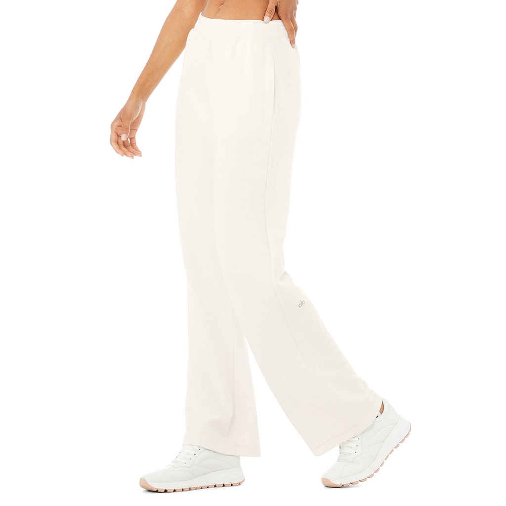 Pantalones Alo Yoga Micro Waffle High-Cintura Pleasant Anchos Leg Mujer Blancos | WXQI45670