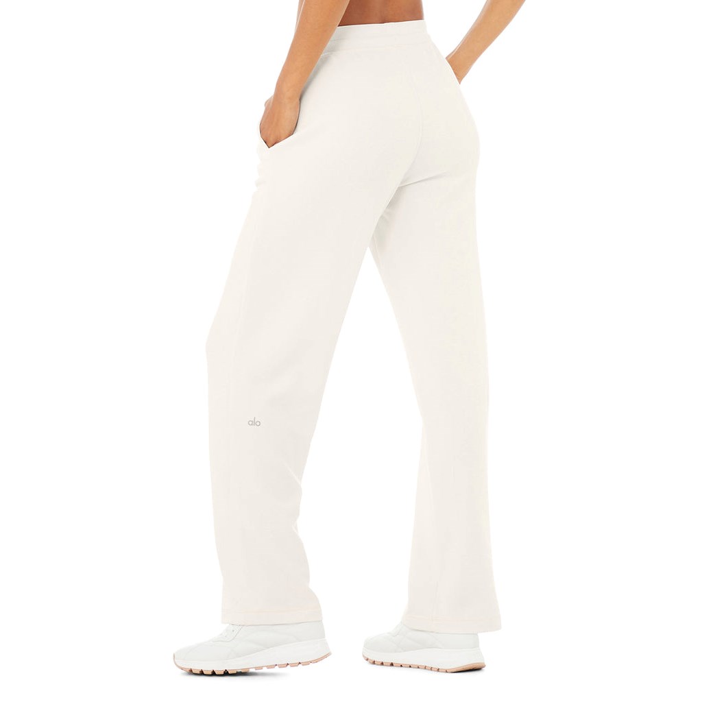 Pantalones Alo Yoga Micro Waffle High-Cintura Pleasant Anchos Leg Mujer Blancos | WXQI45670