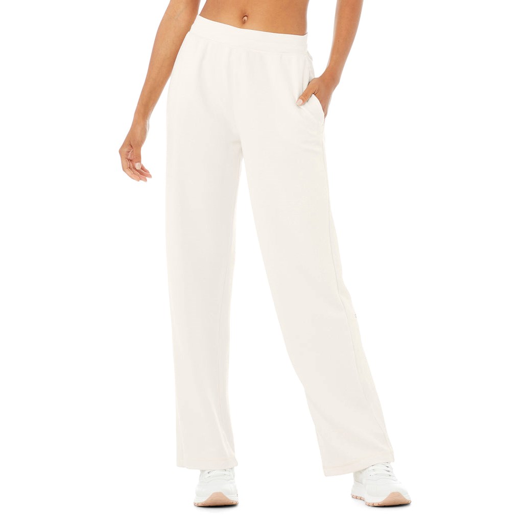 Pantalones Alo Yoga Micro Waffle High-Cintura Pleasant Anchos Leg Mujer Blancos | WXQI45670