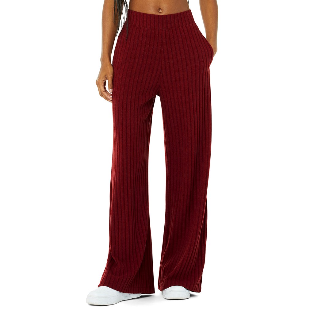 Pantalones Alo Yoga Ribbed Take Comodidad Anchos Leg Mujer Rojos | HYXP10876