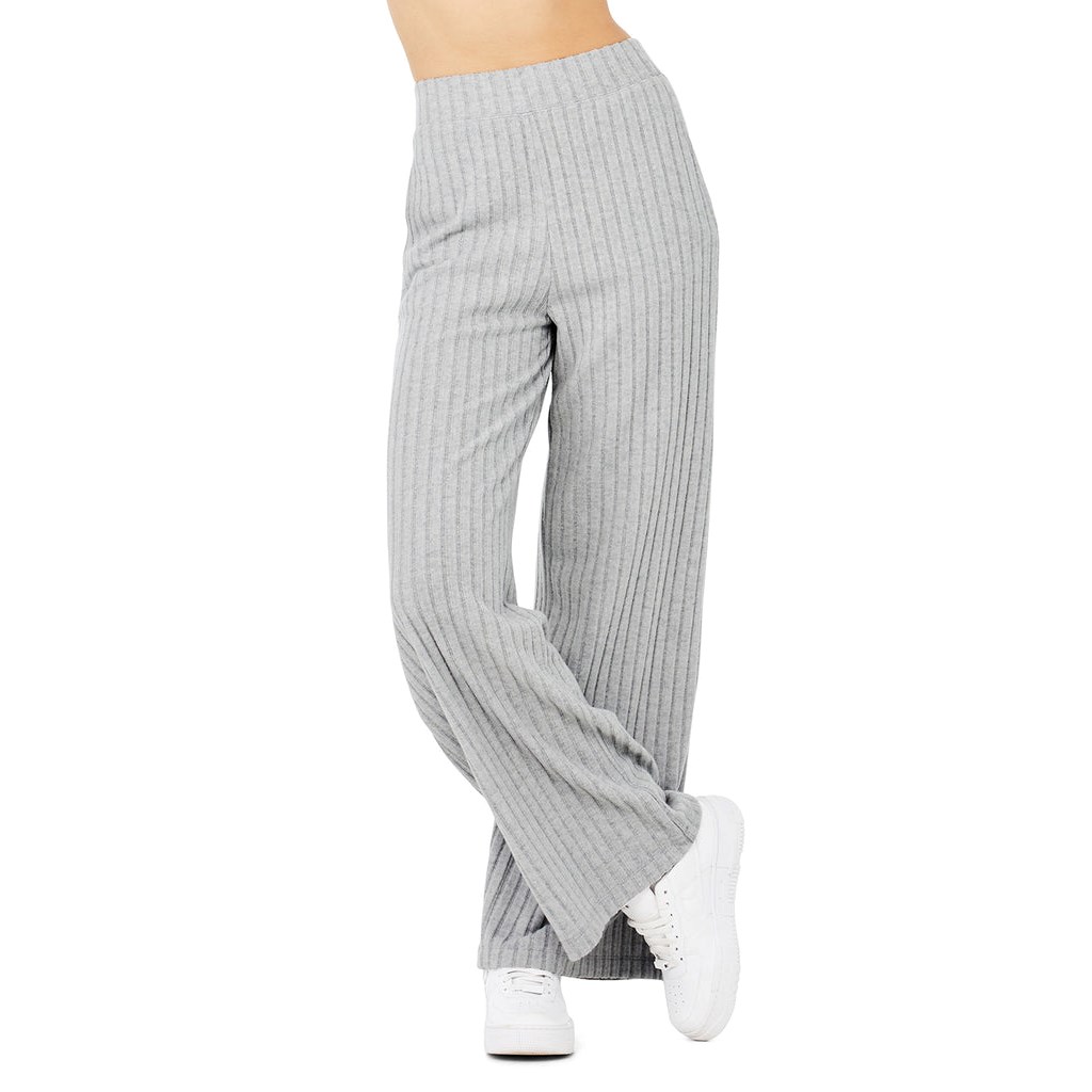 Pantalones Alo Yoga Ribbed Take Comodidad Anchos Leg Mujer Grises | PNZC67159