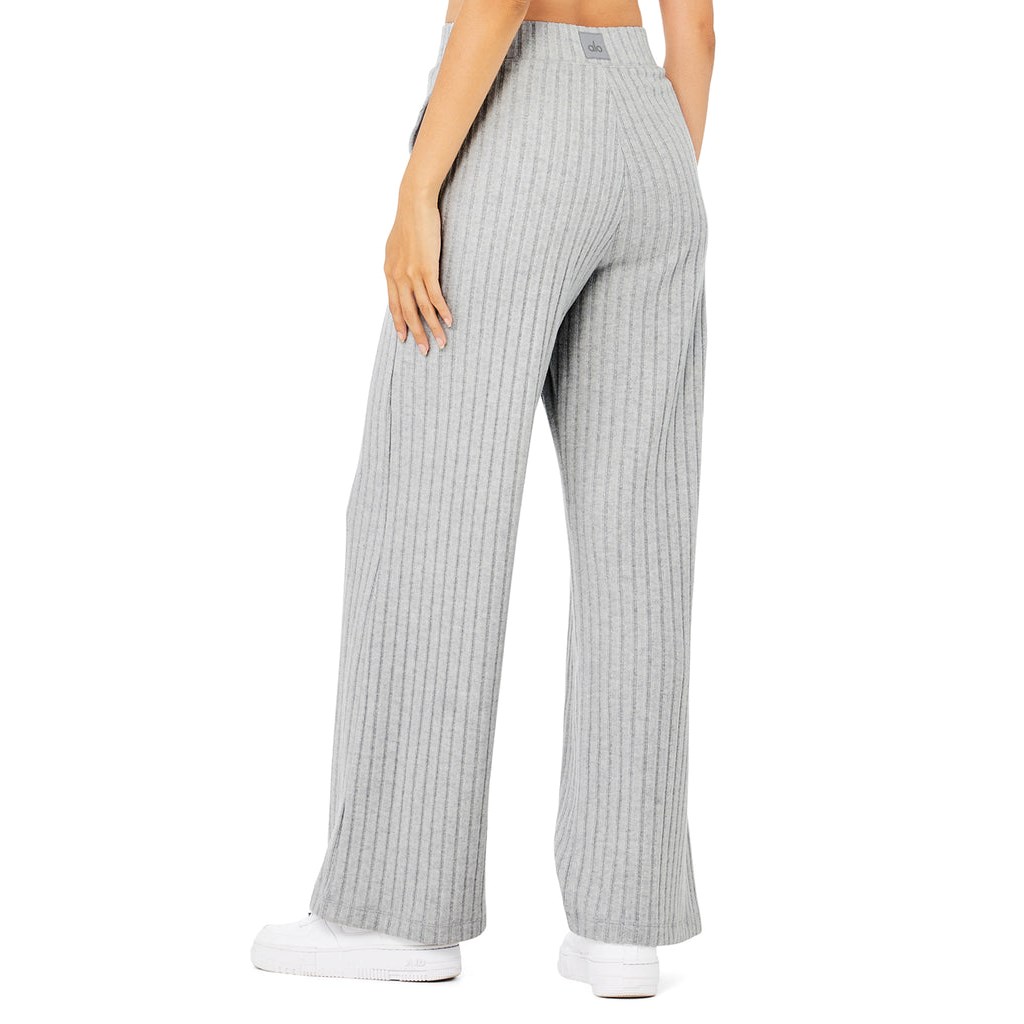 Pantalones Alo Yoga Ribbed Take Comodidad Anchos Leg Mujer Grises | PNZC67159