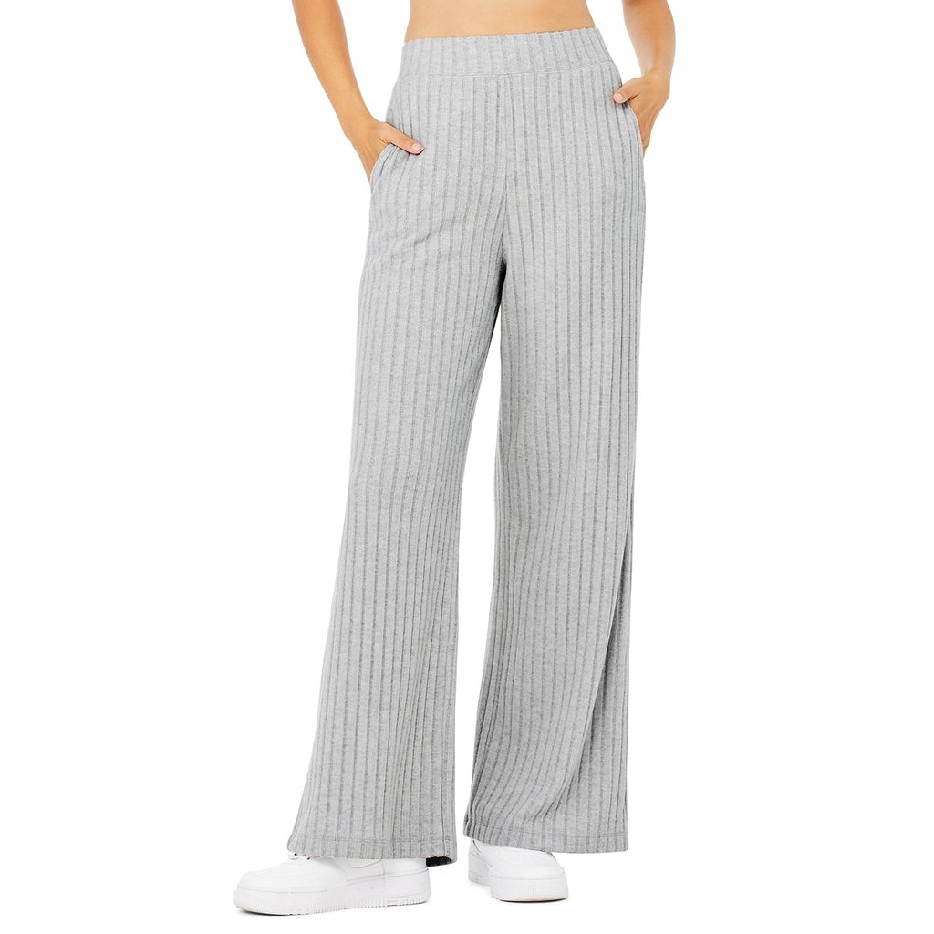 Pantalones Alo Yoga Ribbed Take Comodidad Anchos Leg Mujer Grises | PNZC67159
