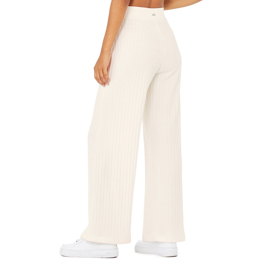Pantalones Alo Yoga Ribbed Take Comodidad Anchos Leg Mujer Blancos | WGSO57291
