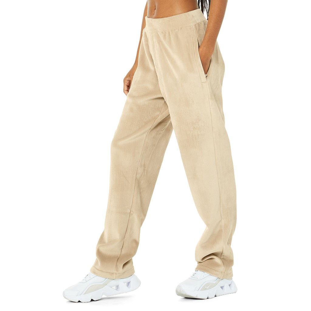 Pantalones Alo Yoga Velour Baller Mujer Beige | IGUR13572