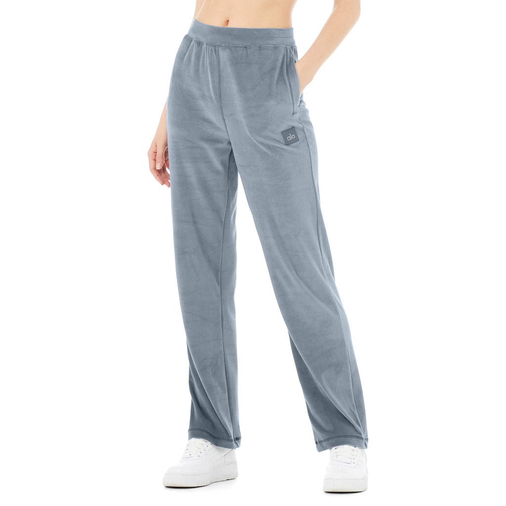 Pantalones Alo Yoga Velour High-Cintura Glimmer Anchos Leg Mujer Azules | FWCD01543