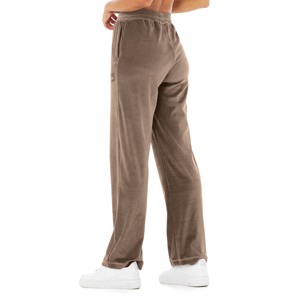 Pantalones Alo Yoga Velour High-Cintura Glimmer Anchos Leg Mujer Marrom | IPNR53016