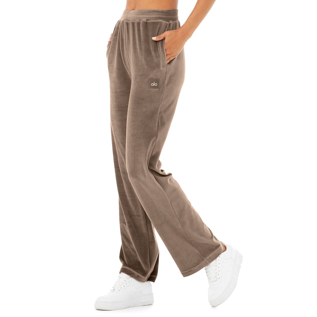 Pantalones Alo Yoga Velour High-Cintura Glimmer Anchos Leg Mujer Marrom | IPNR53016