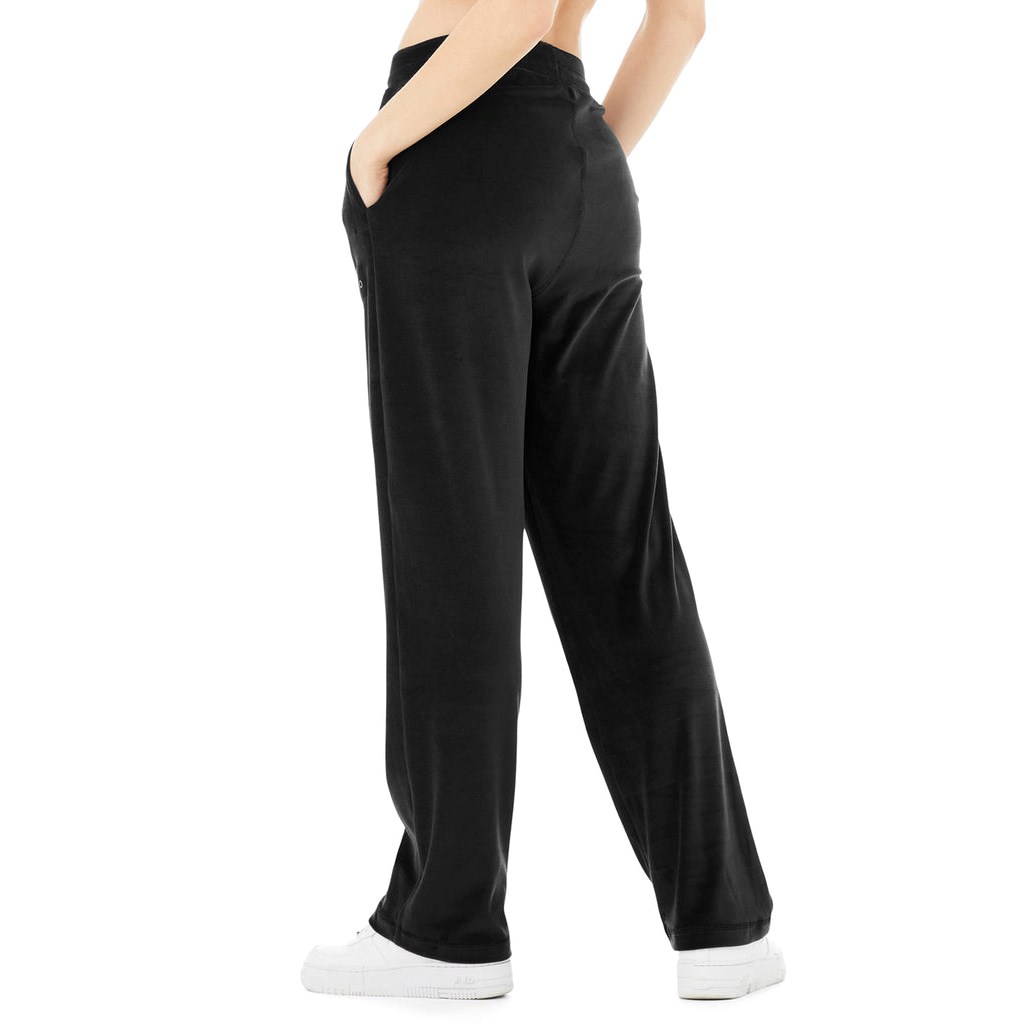 Pantalones Alo Yoga Velour High-Cintura Glimmer Anchos Leg Mujer Negros | KRJE03816