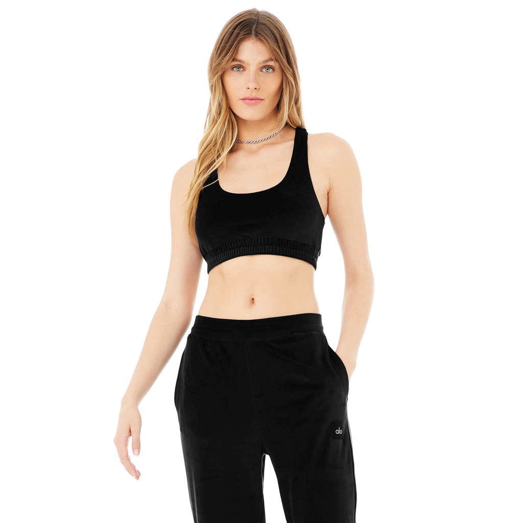 Pantalones Alo Yoga Velour High-Cintura Glimmer Anchos Leg Mujer Negros | KRJE03816