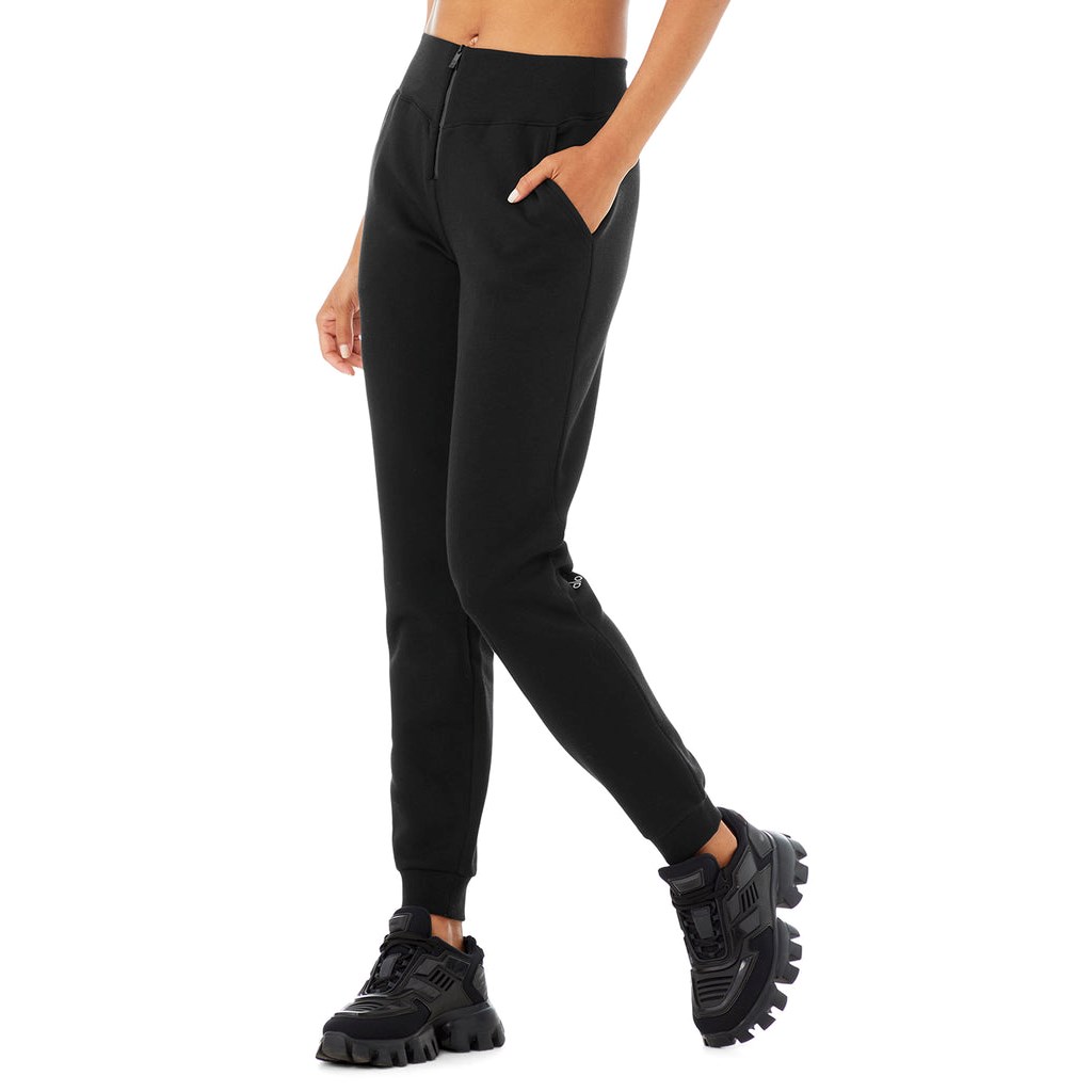 Pantalones Deportivos Alo Yoga Slick Zip Front Mujer Negros | KXEQ81462