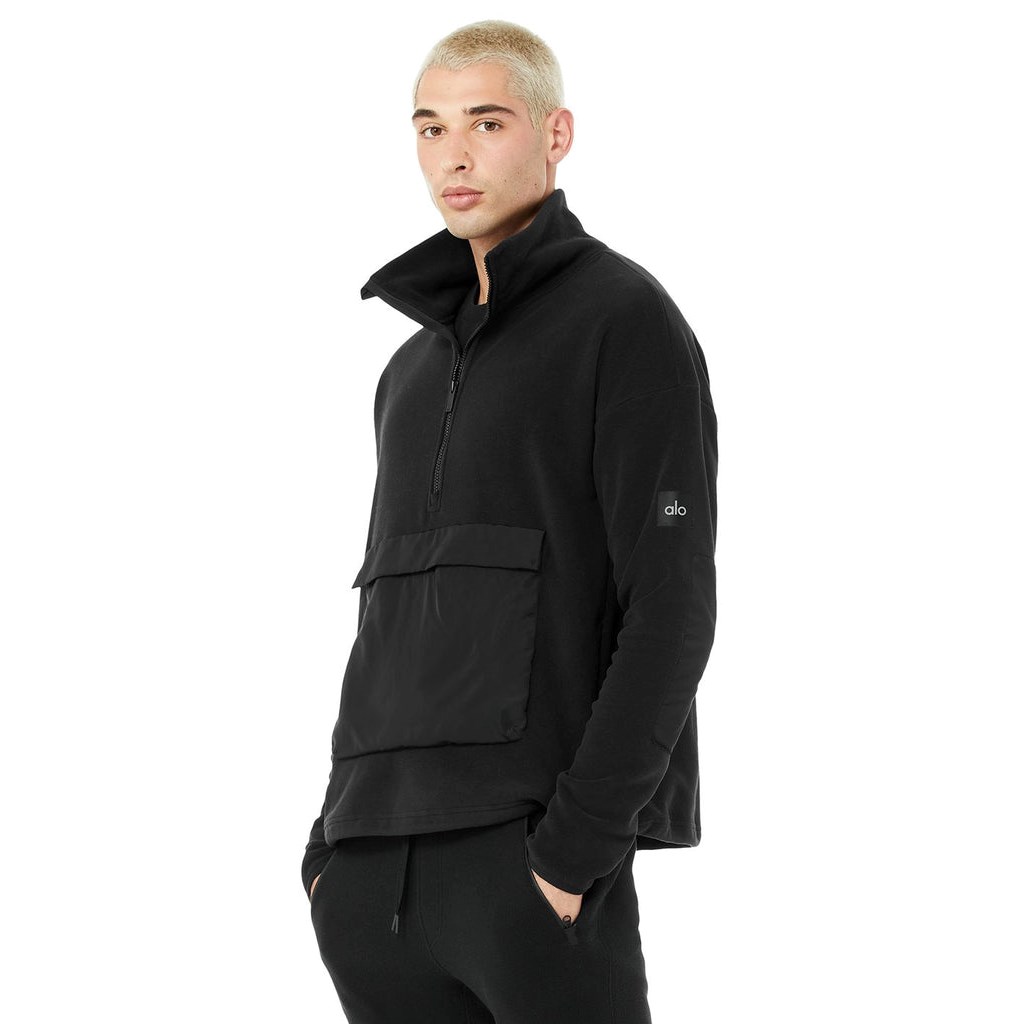 Pullover Alo Yoga 1/2 Zip Mammoth Polar Long Sleeve Hombre Negros | YIDF37195