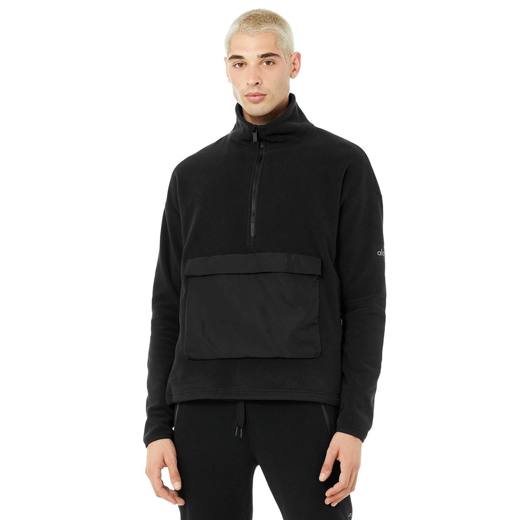 Pullover Alo Yoga 1/2 Zip Mammoth Polar Long Sleeve Hombre Negros | YIDF37195
