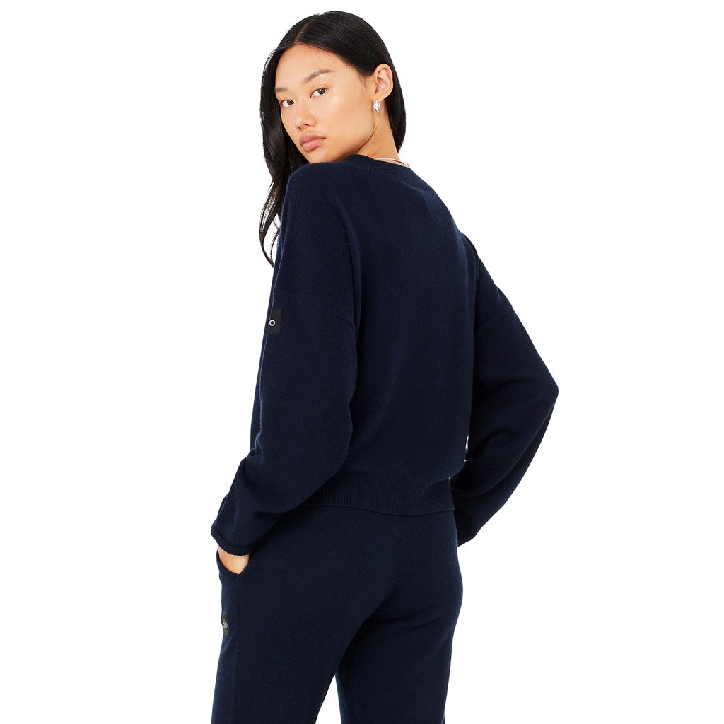 Pullover Alo Yoga Cashmere Jet Set V-Neck Mujer Azules | BNSE67025