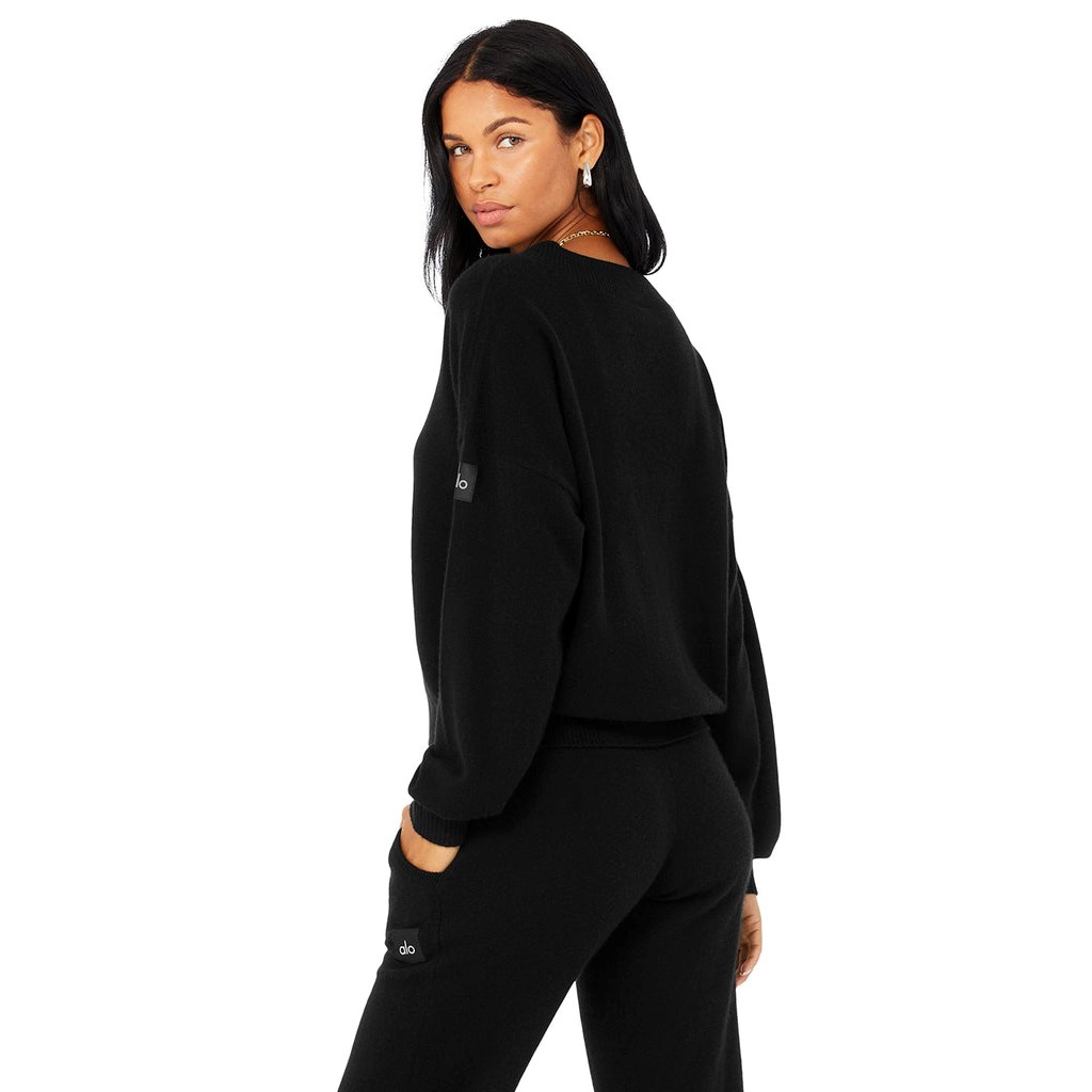 Pullover Alo Yoga Cashmere Jet Set V-Neck Mujer Negros | HOKA27315