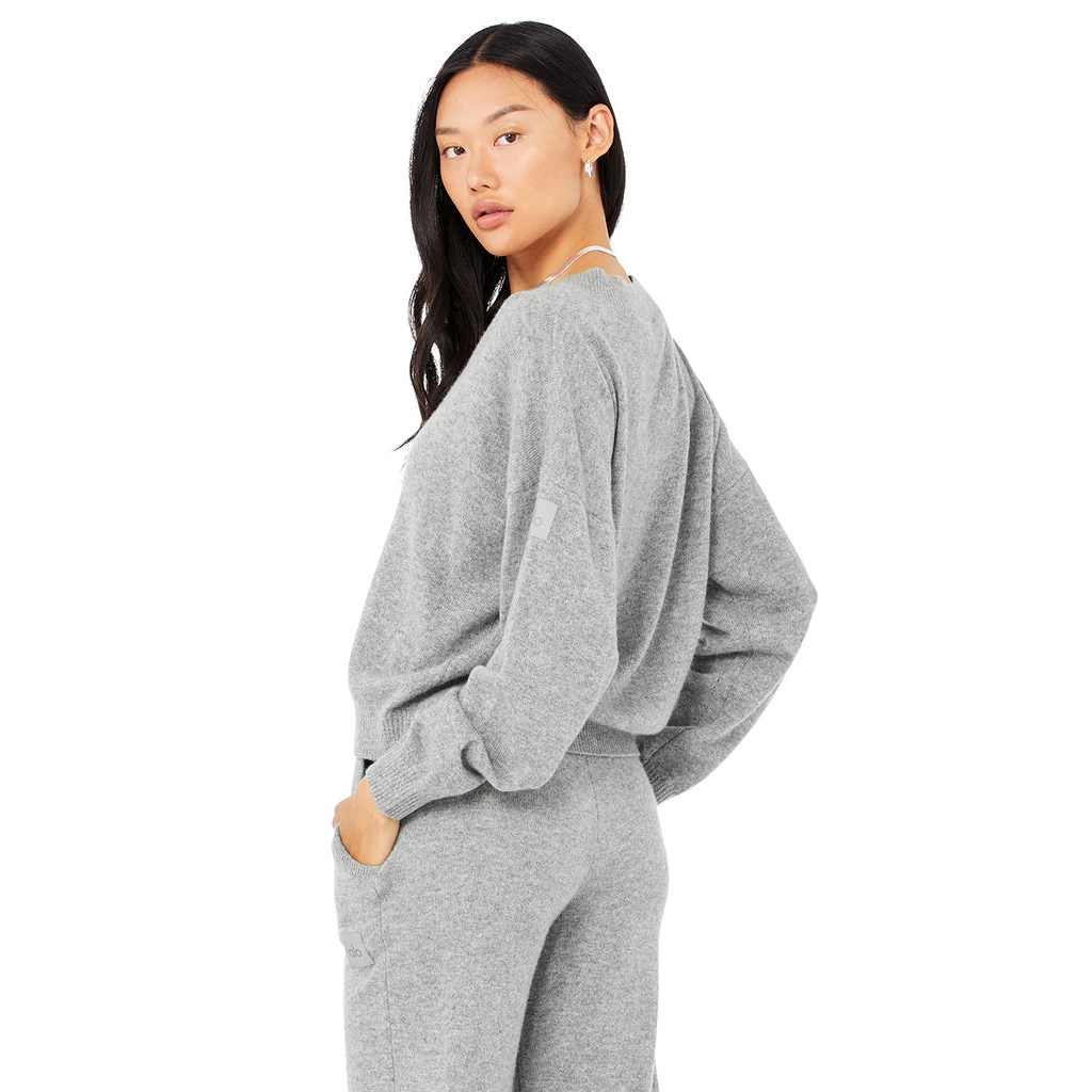 Pullover Alo Yoga Cashmere Jet Set V-Neck Mujer Grises | POLR31245