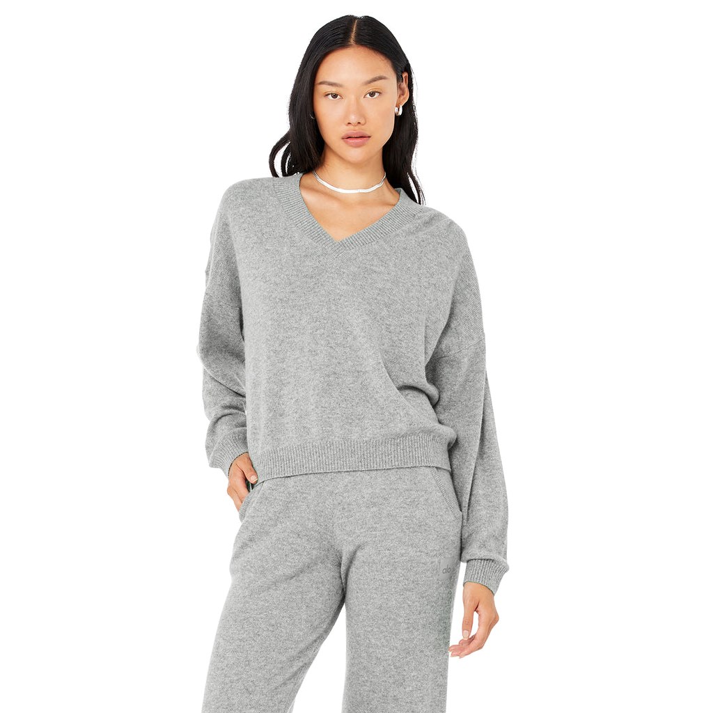 Pullover Alo Yoga Cashmere Jet Set V-Neck Mujer Grises | POLR31245