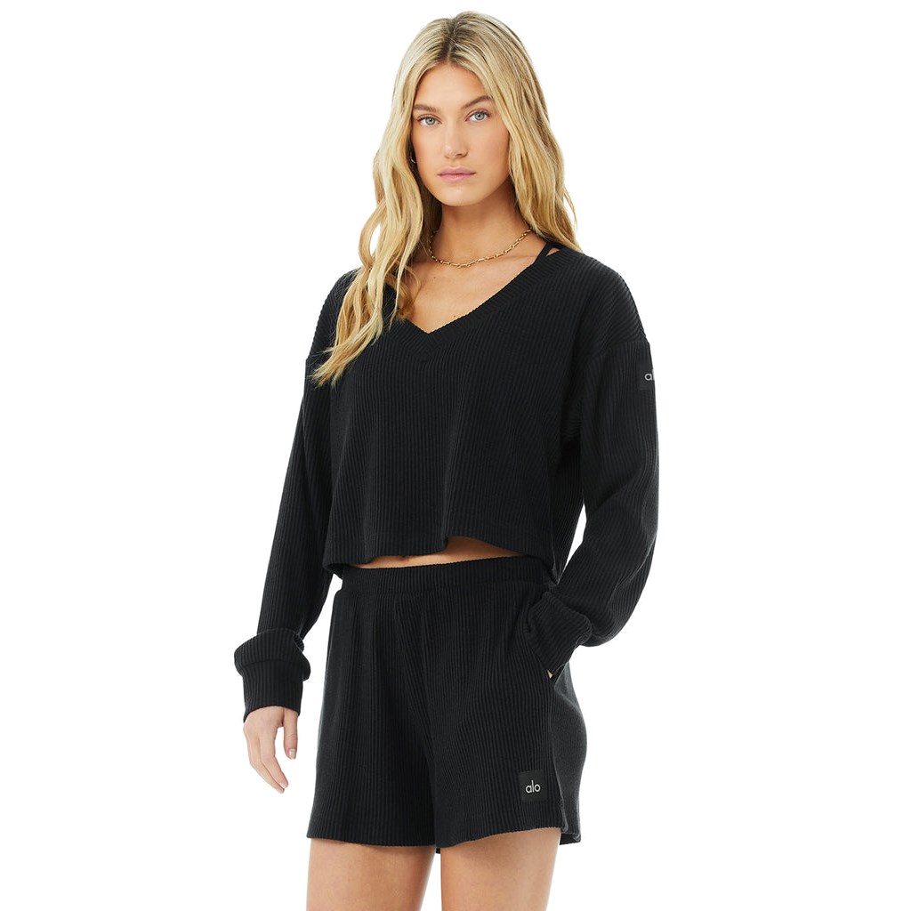 Pullover Alo Yoga Muse V-Neck Mujer Negros | EJHQ65983