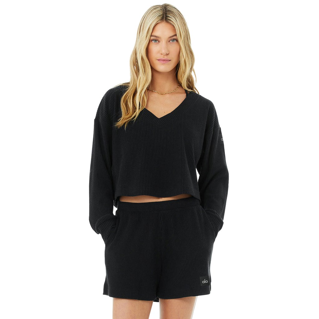 Pullover Alo Yoga Muse V-Neck Mujer Negros | EJHQ65983