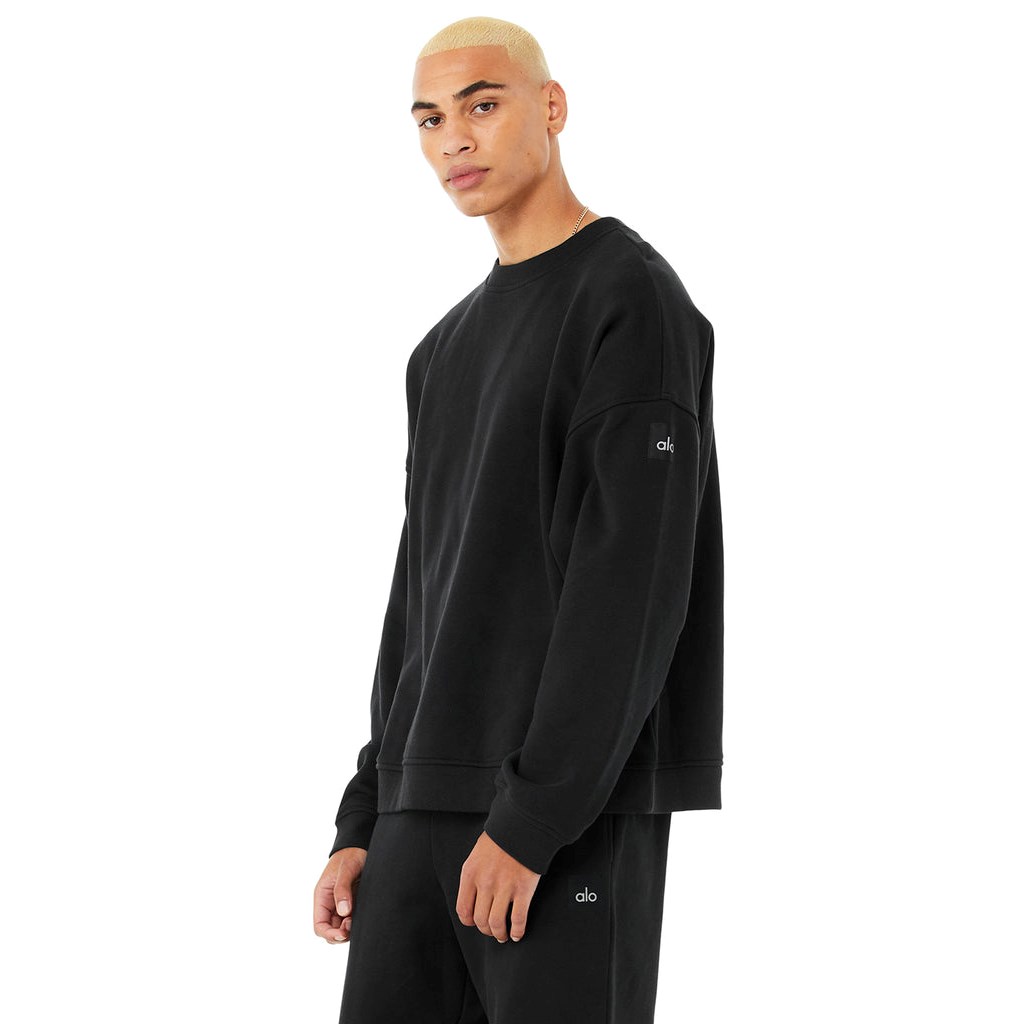 Pullover Alo Yoga Renown Crew Neck Long Sleeve Hombre Negros | GWOL38729