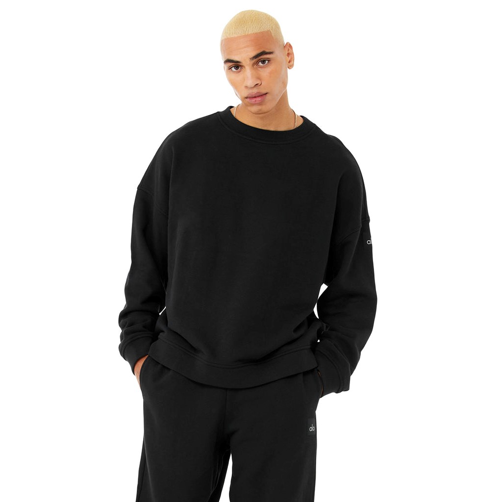 Pullover Alo Yoga Renown Crew Neck Long Sleeve Hombre Negros | GWOL38729