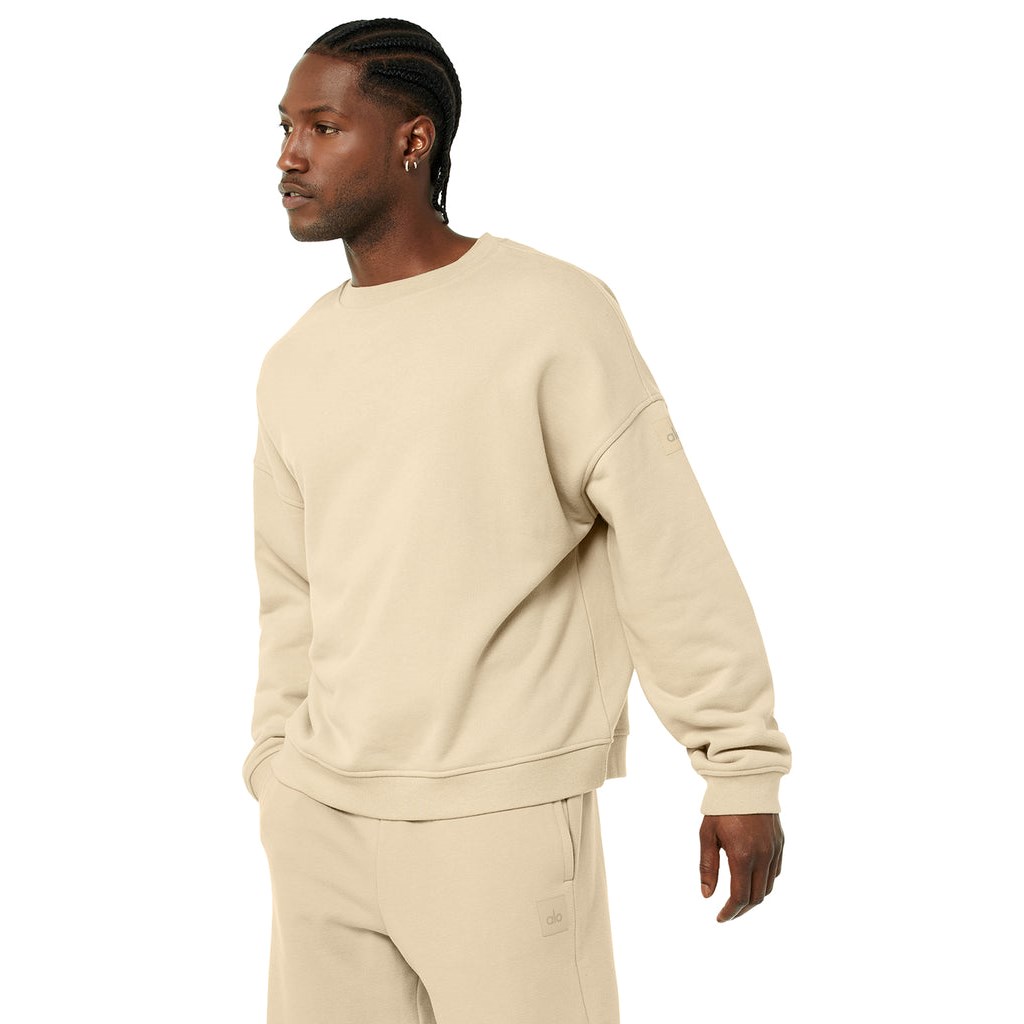 Pullover Alo Yoga Renown Crew Neck Long Sleeve Hombre Beige | HUXL14367