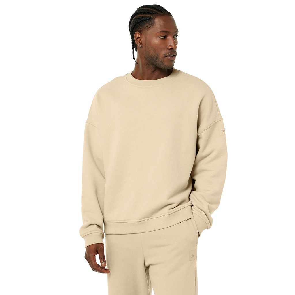 Pullover Alo Yoga Renown Crew Neck Long Sleeve Hombre Beige | HUXL14367