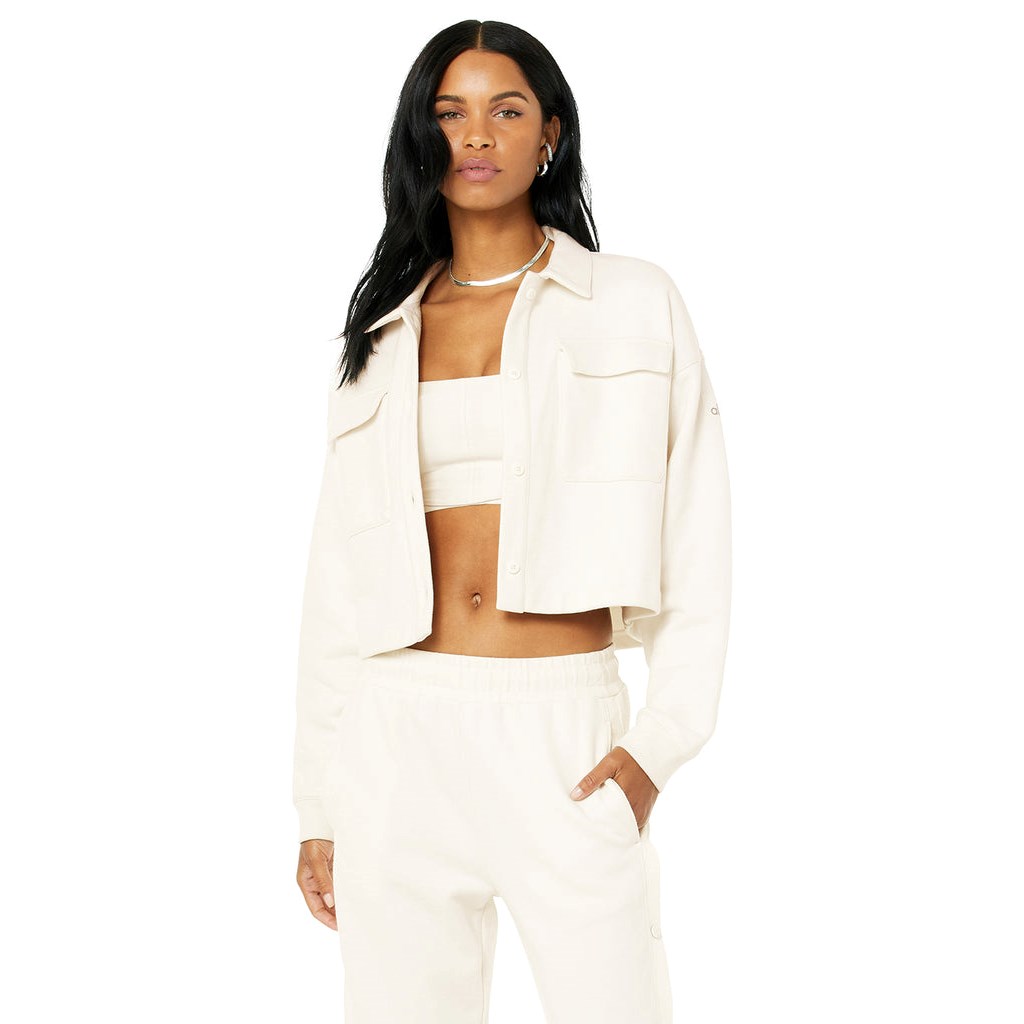 Pullover Alo Yoga Renown Cropped Button-Up Mujer Blancos | JHNG14308
