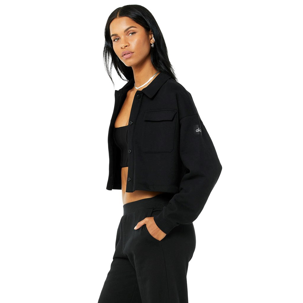 Pullover Alo Yoga Renown Cropped Button-Up Mujer Negros | OGZX84279