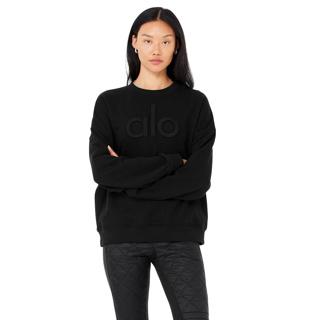 Pullover Alo Yoga Renown Heavy Weight Emblem Crew Neck Mujer Negros | CHBP83941