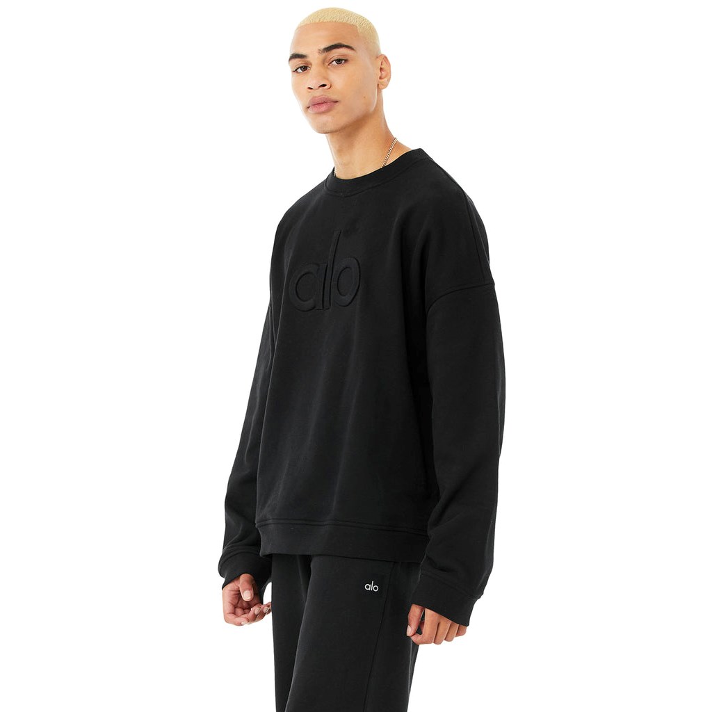 Pullover Alo Yoga Renown Heavy Weight Emblem Crew Neck Long Sleeve Hombre Negros | FNCR32175