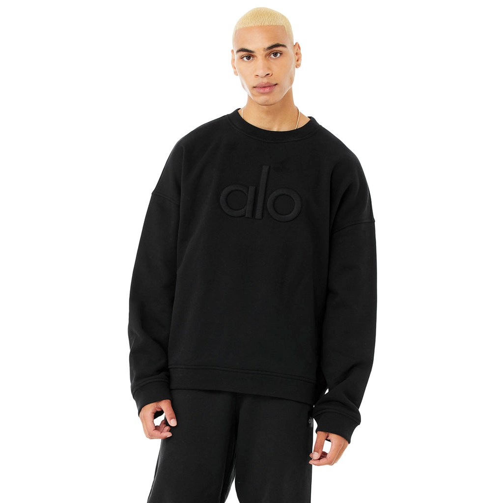 Pullover Alo Yoga Renown Heavy Weight Emblem Crew Neck Long Sleeve Hombre Negros | FNCR32175