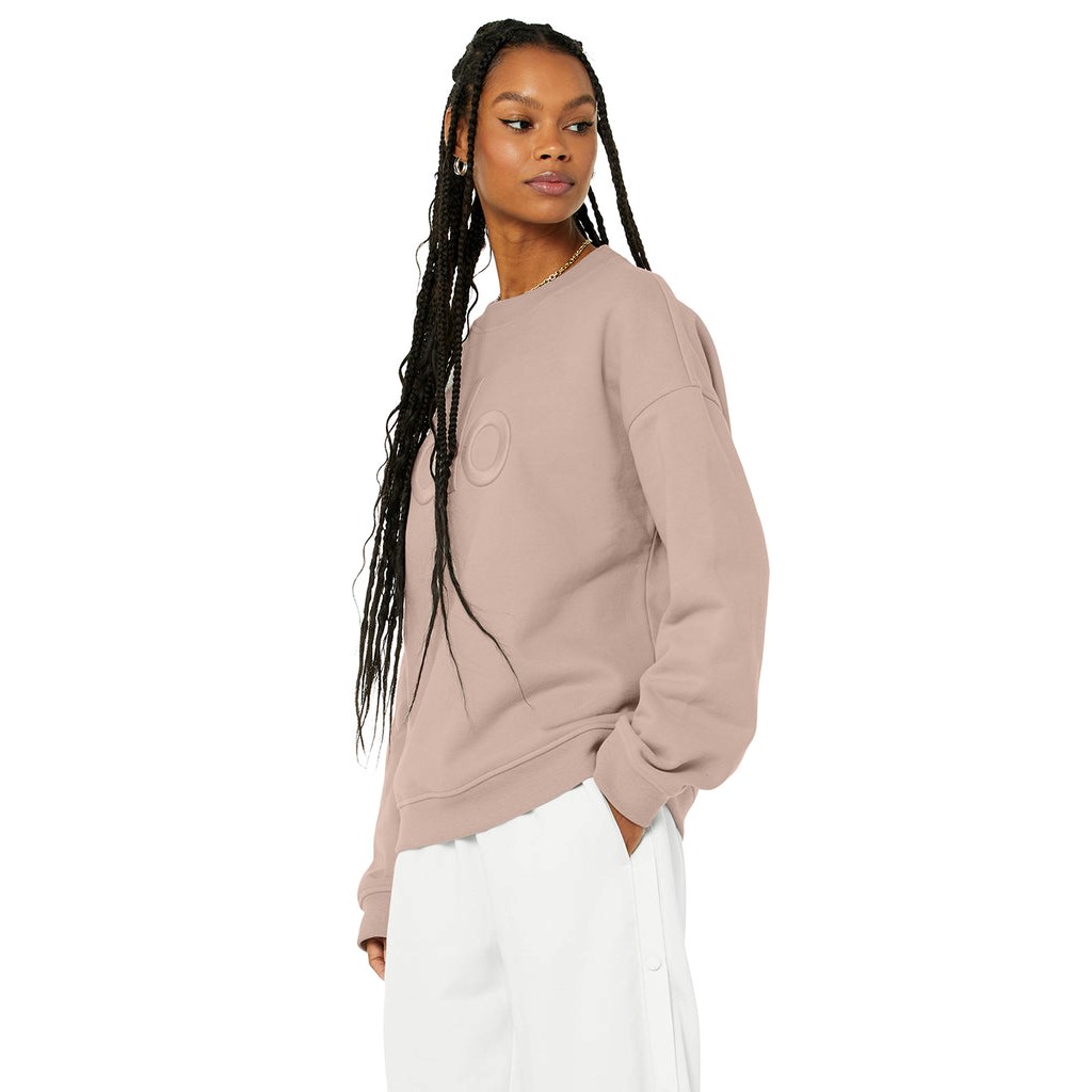 Pullover Alo Yoga Renown Heavy Weight Emblem Crew Neck Mujer Rosas | XDHB18920