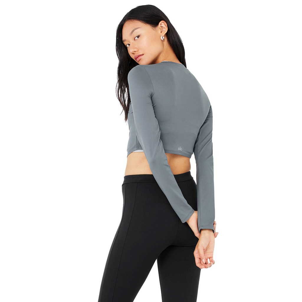 Ropa Alo Yoga Alosoft Crop Finesse Long Sleeve Mujer Azules | BJNW43786