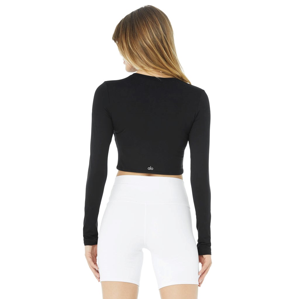 Ropa Alo Yoga Alosoft Crop Finesse Long Sleeve Mujer Negros | KRWO01452