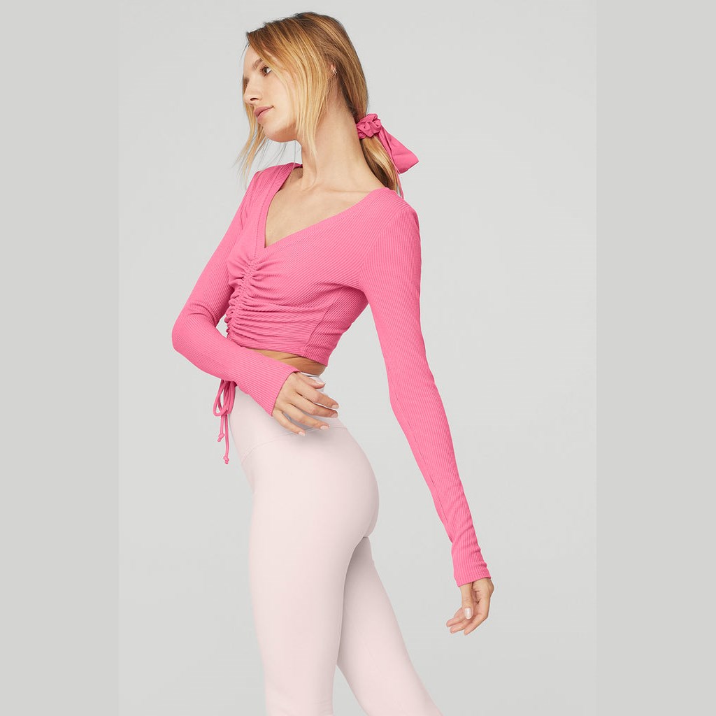 Ropa Alo Yoga Ribbed Cinch Cropped Long Sleeve Mujer Rosas | DSJU61845
