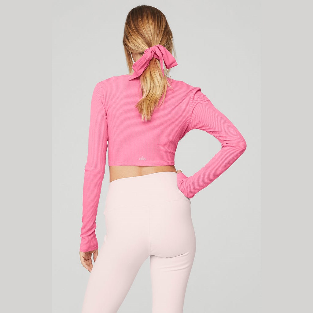 Ropa Alo Yoga Ribbed Cinch Cropped Long Sleeve Mujer Rosas | DSJU61845