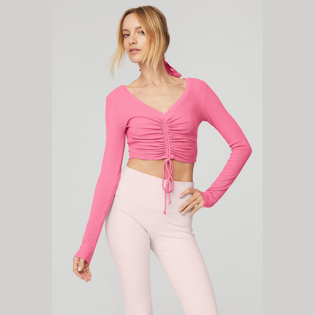 Ropa Alo Yoga Ribbed Cinch Cropped Long Sleeve Mujer Rosas | DSJU61845