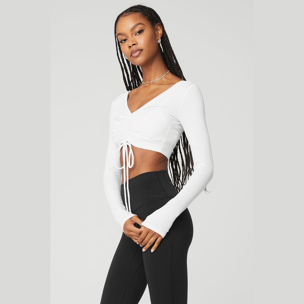 Ropa Alo Yoga Ribbed Cinch Cropped Long Sleeve Mujer Blancos | JRPN24579