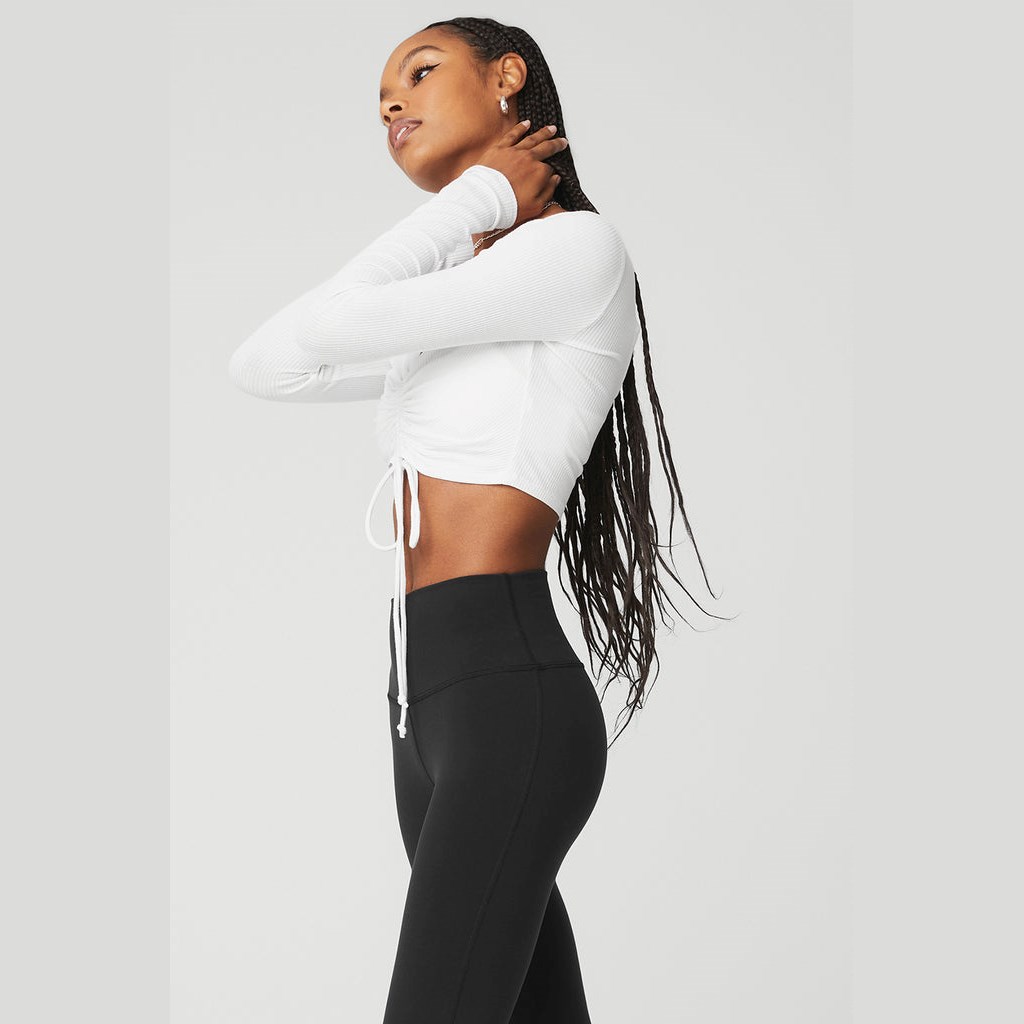 Ropa Alo Yoga Ribbed Cinch Cropped Long Sleeve Mujer Blancos | JRPN24579