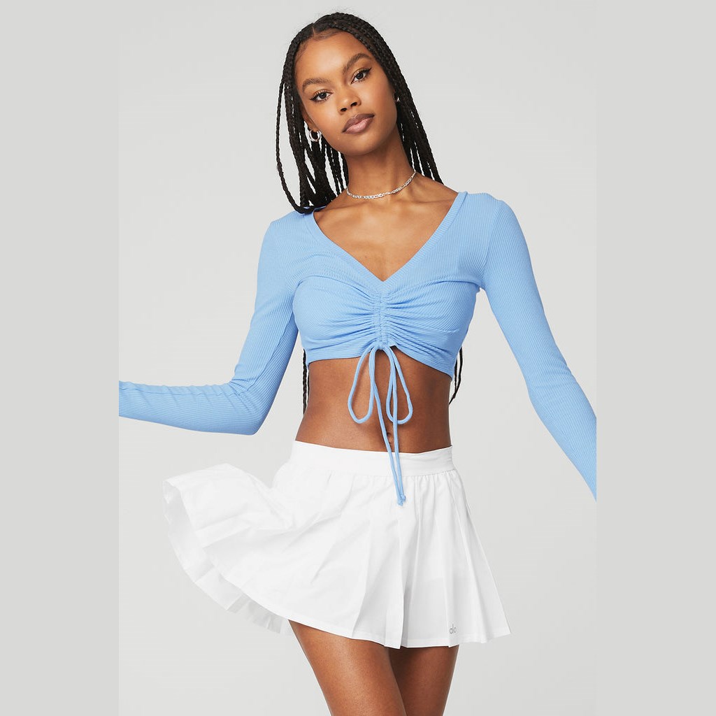 Ropa Alo Yoga Ribbed Cinch Cropped Long Sleeve Mujer Azules | VLXD18637