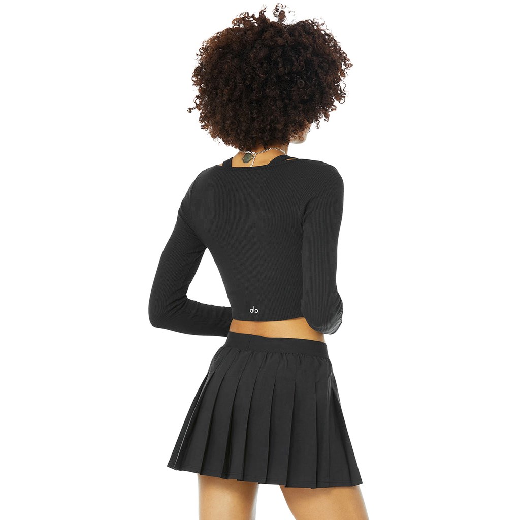 Ropa Alo Yoga Ribbed Cropped Whisper Cardigan Mujer Negros | BHXQ69324