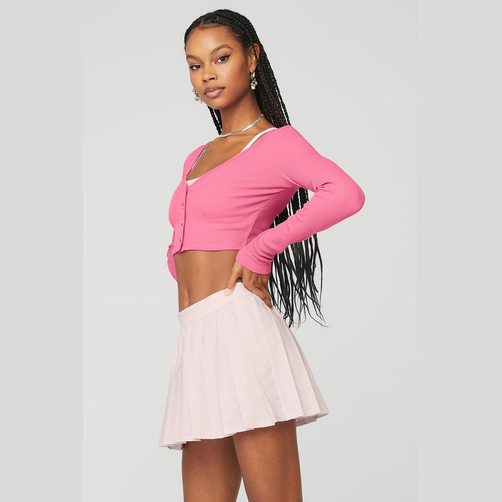 Ropa Alo Yoga Ribbed Cropped Whisper Cardigan Mujer Rosas | IYSV96738