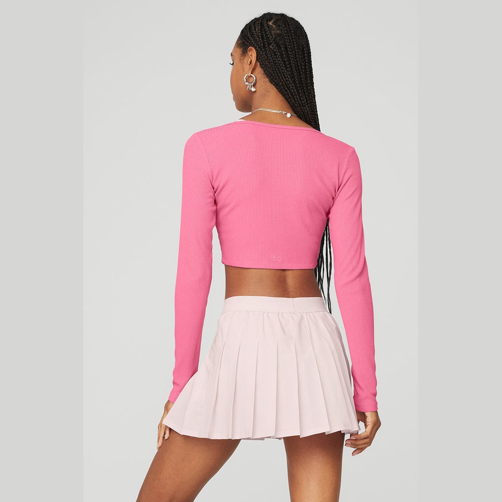 Ropa Alo Yoga Ribbed Cropped Whisper Cardigan Mujer Rosas | IYSV96738
