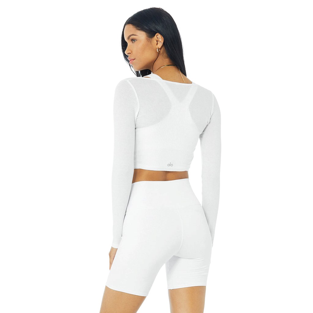 Ropa Alo Yoga Ribbed Cropped Whisper Cardigan Mujer Blancos | WCAK83761